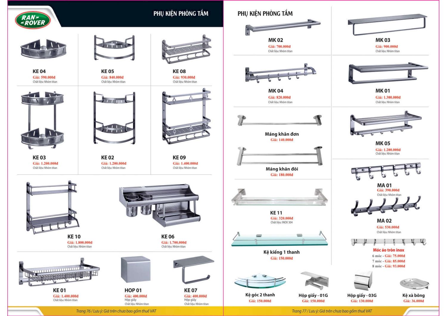 Thiết bị vệ sinh RANROVER Catalogue và Bảng giá mới nhất /Page 39